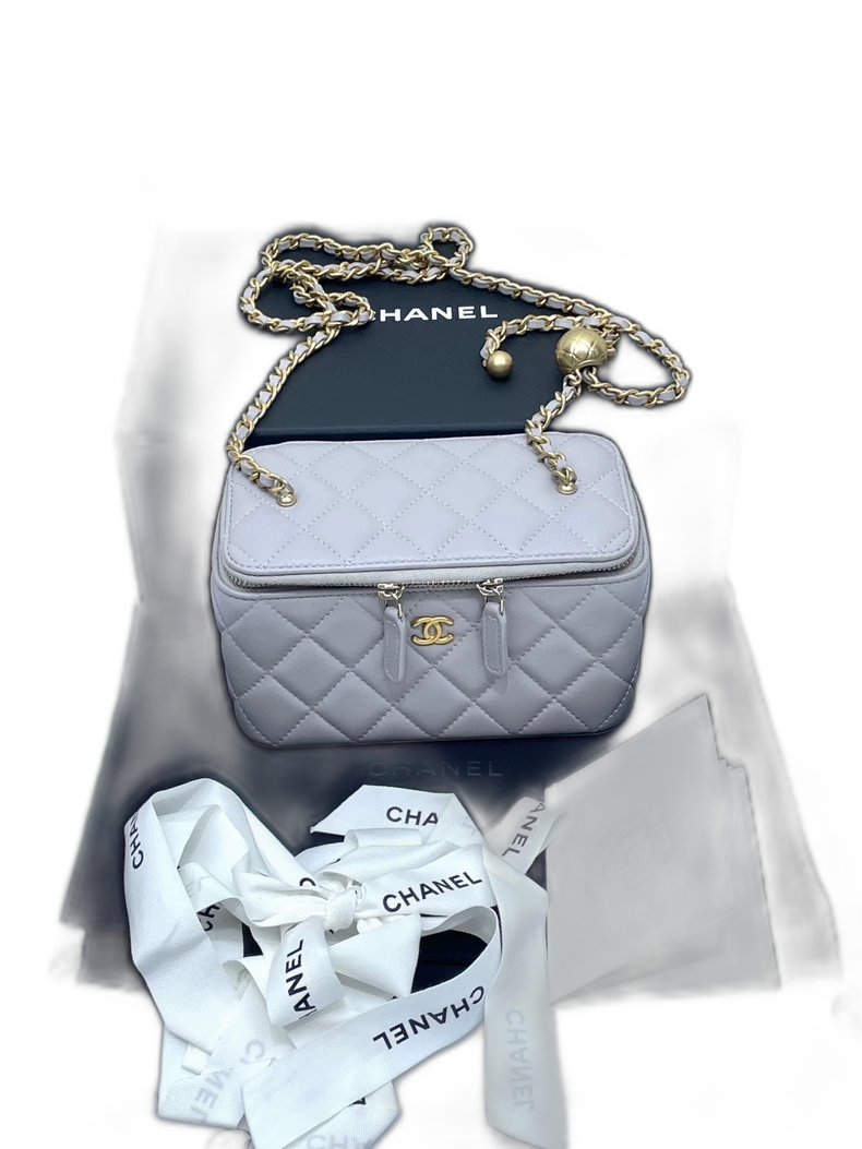 Chanel Gray Chain Strap Zip Bag