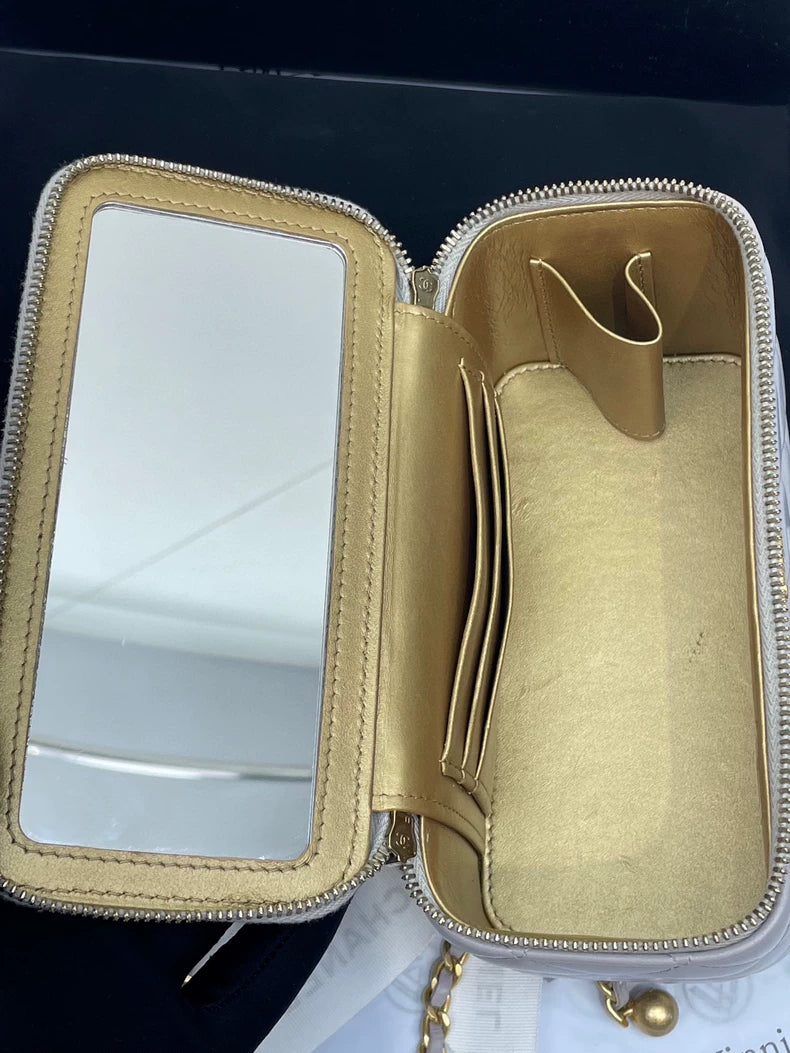 Chanel Gray Chain Strap Zip Bag