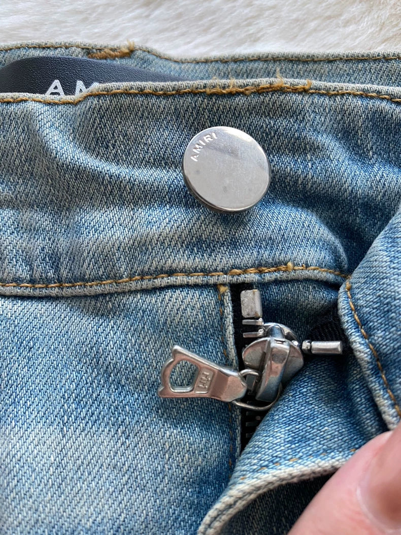 Amiri Distressed Sports Stripe Denim Pants