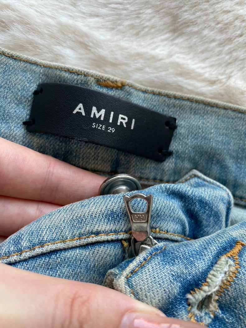 Amiri Distressed Sports Stripe Denim Pants