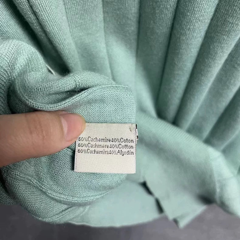 Hermes Green V-Neck Striped Knit Sweater