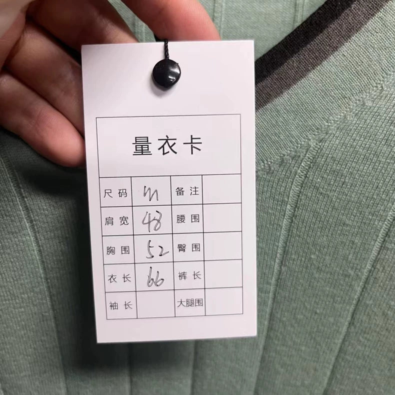 Hermes Green V-Neck Striped Knit Sweater