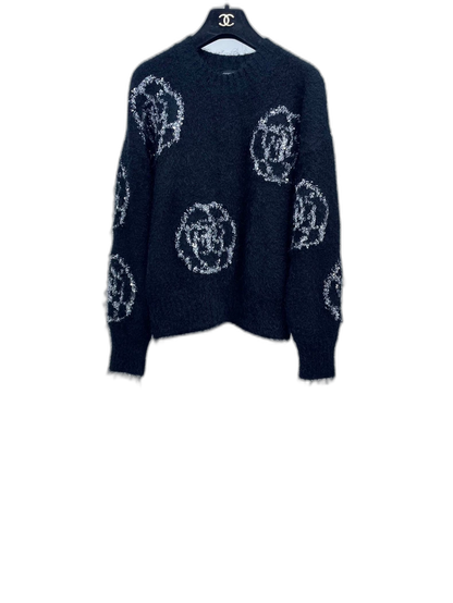 Chanel Black Knit Sweater with Floral Design