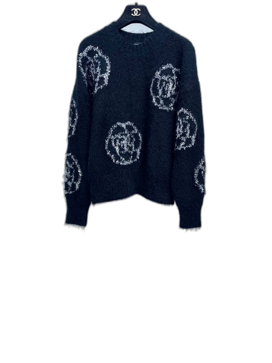 Chanel Black Knit Sweater with Floral Design