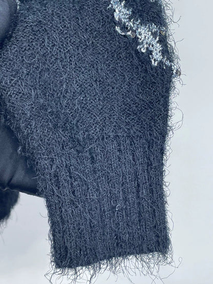 Chanel Black Knit Sweater with Floral Design
