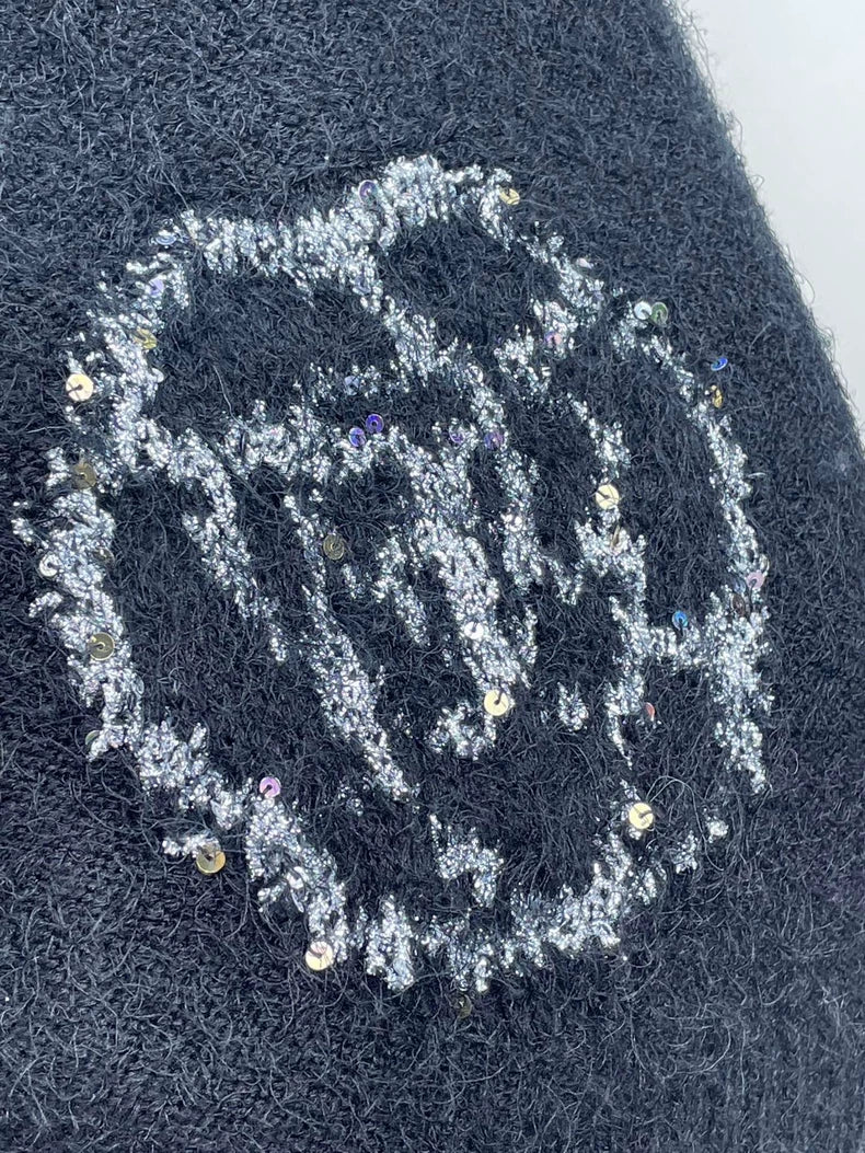 Chanel Black Knit Sweater with Floral Design