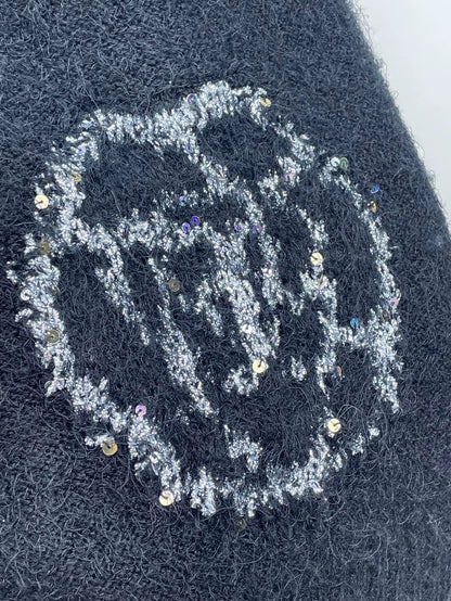 Chanel Black Knit Sweater with Floral Design