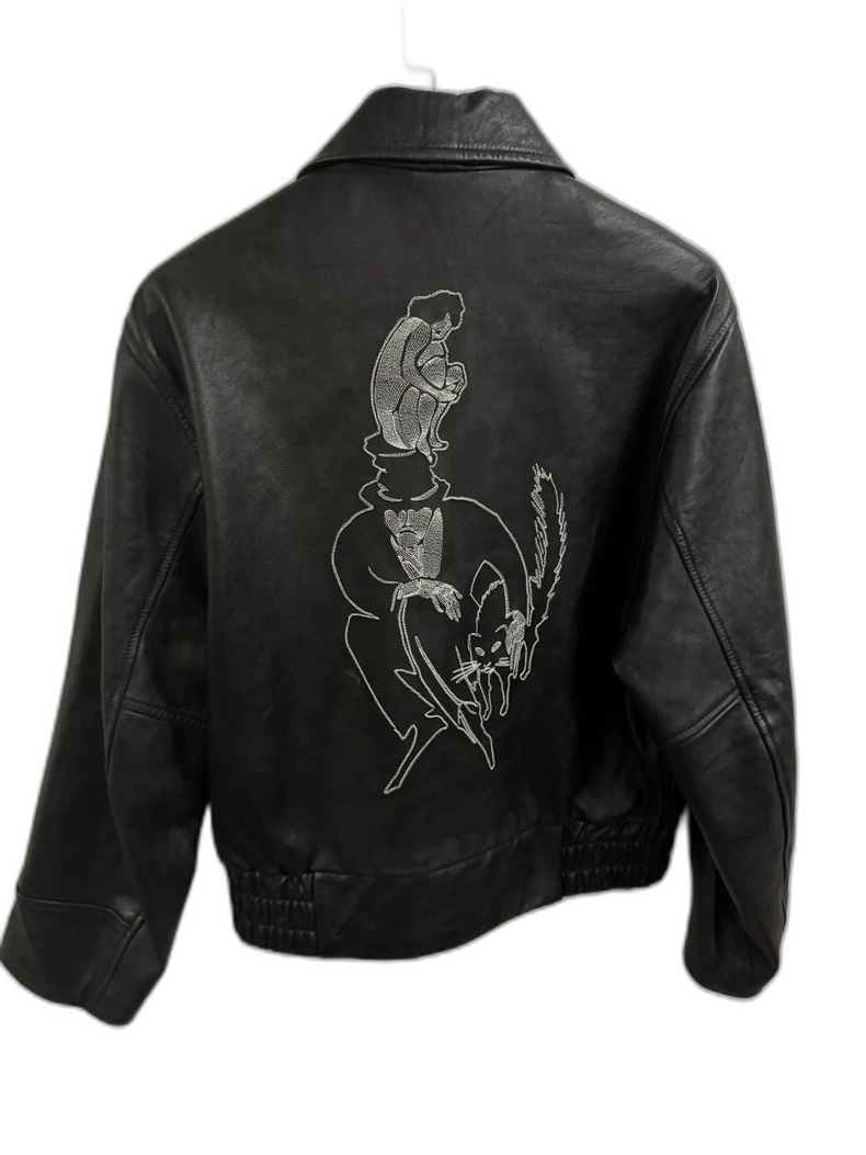 ERD Black Leather Jacket with Embroidery