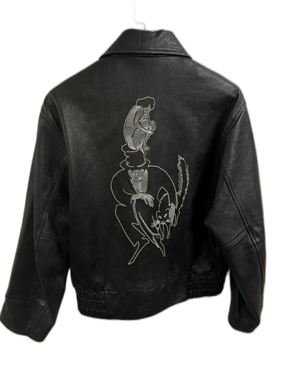 ERD Black Leather Jacket with Embroidery