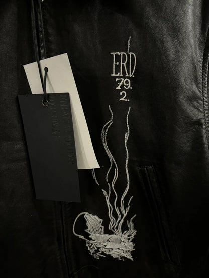 ERD Black Leather Jacket with Embroidery