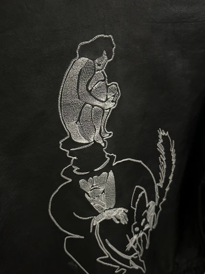 ERD Black Leather Jacket with Embroidery