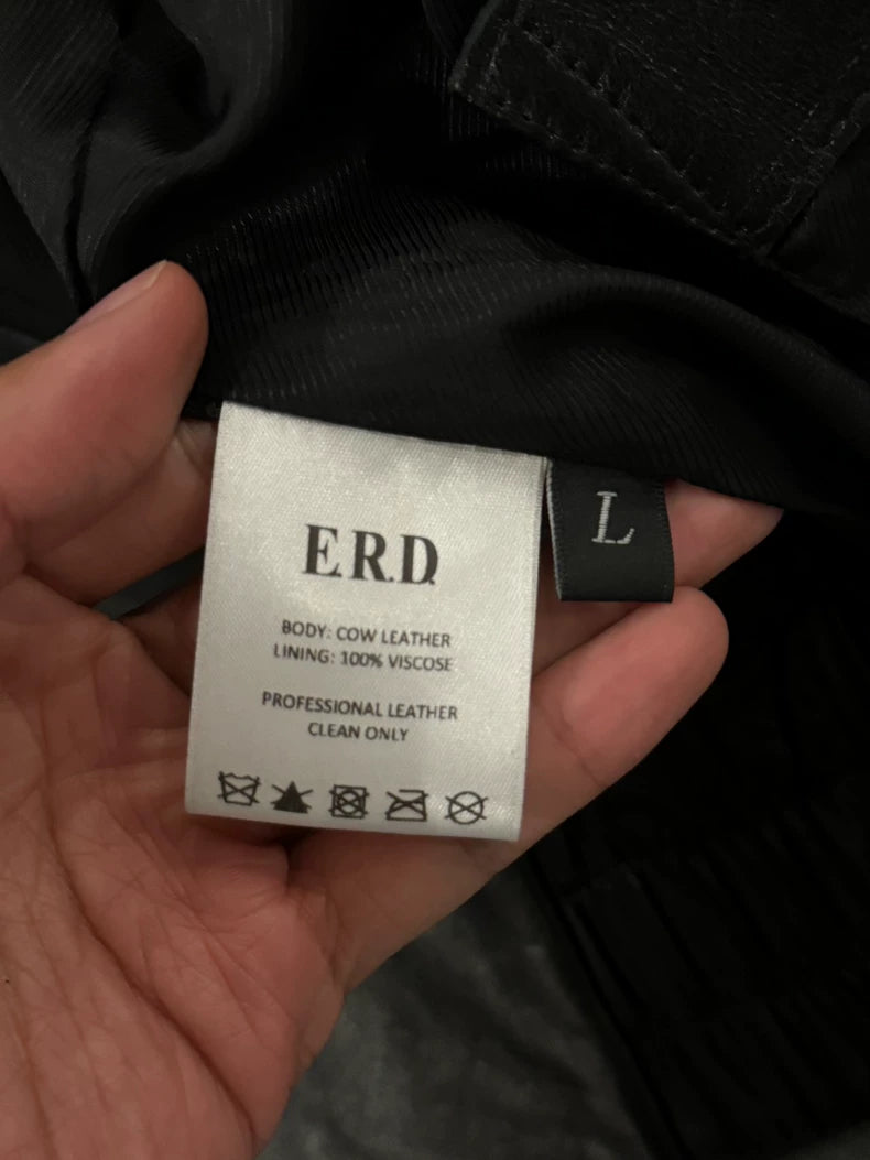 ERD Black Leather Jacket with Embroidery