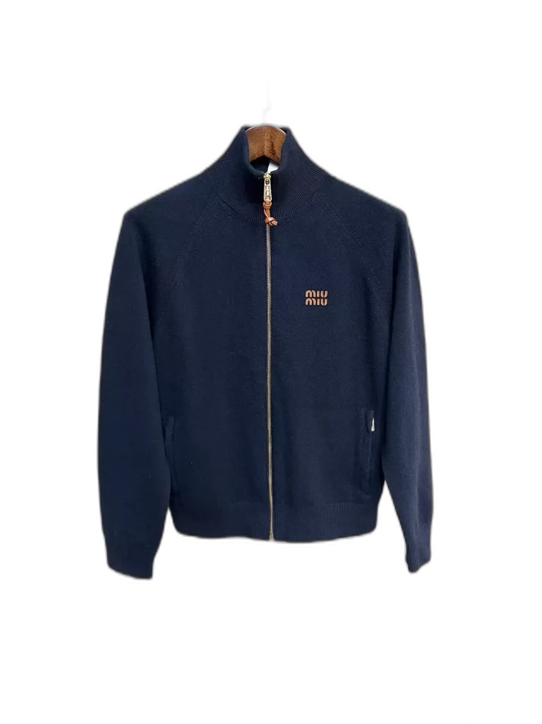 miumiu Cashmere Zip Cardigan in Navy