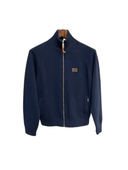 miumiu Cashmere Zip Cardigan in Navy