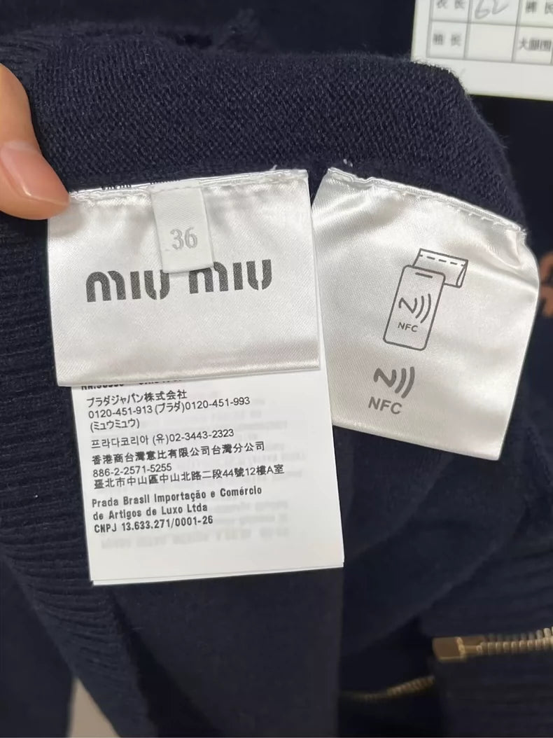miumiu Cashmere Zip Cardigan in Navy
