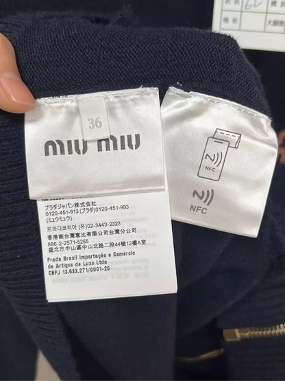 miumiu Cashmere Zip Cardigan in Navy