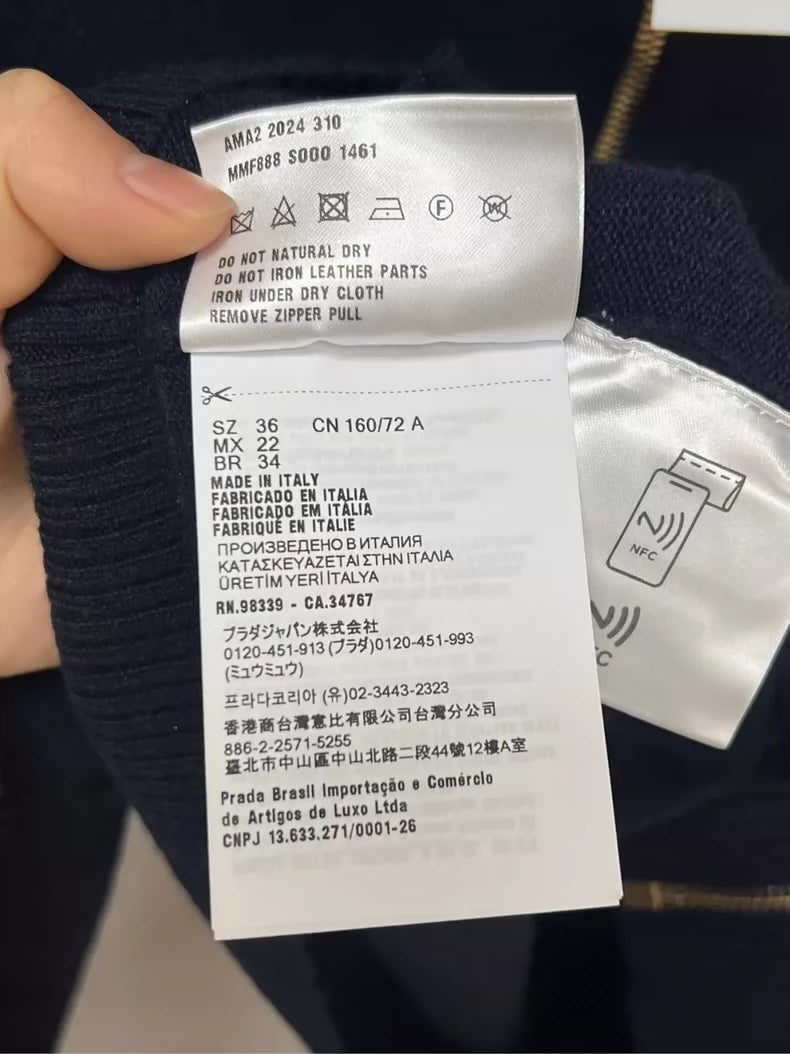 miumiu Cashmere Zip Cardigan in Navy