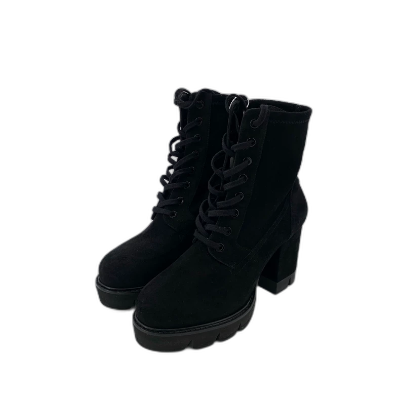 Black High Heel Lace-Up Ankle Boots