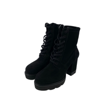 Black High Heel Lace-Up Ankle Boots