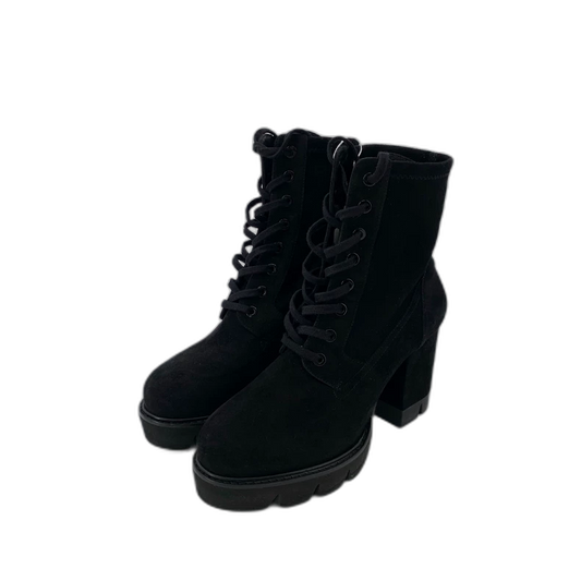 Black High Heel Lace-Up Ankle Boots