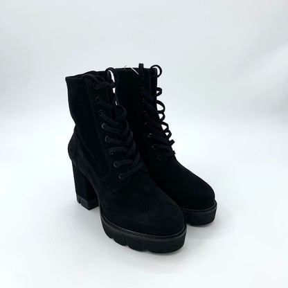 Black High Heel Lace-Up Ankle Boots