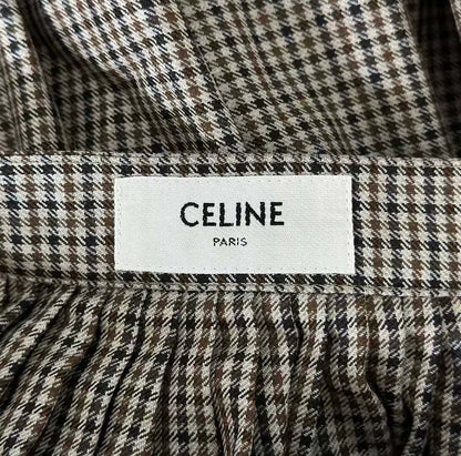 Celine Houndstooth Pleated Skirt