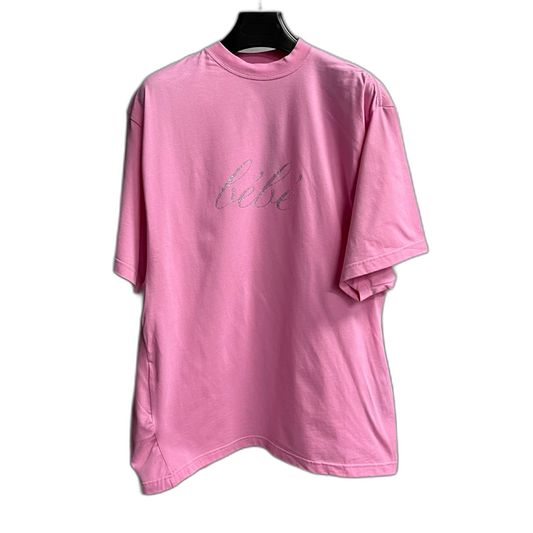 Pink Balenciaga Bebe Logo Short Sleeve T-Shirt