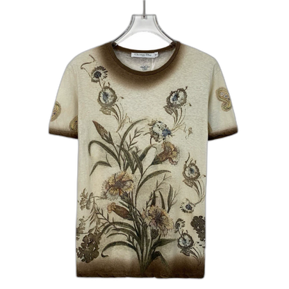 Dior Brown Floral Short Sleeve T-Shirt