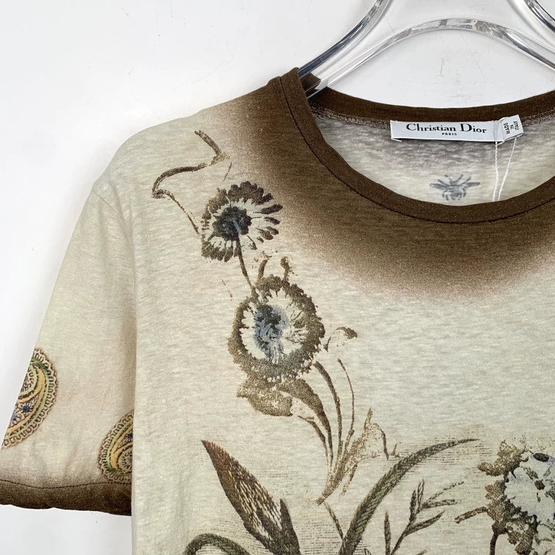 Dior Brown Floral Short Sleeve T-Shirt