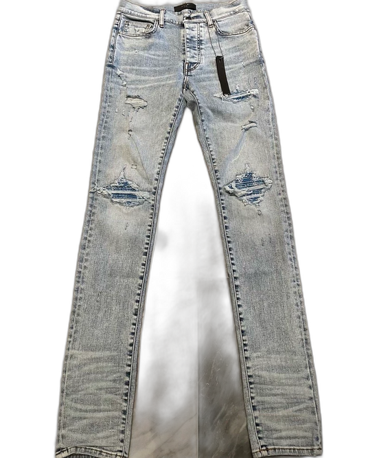 Amiri Light Blue Denim Pants with Distressing
