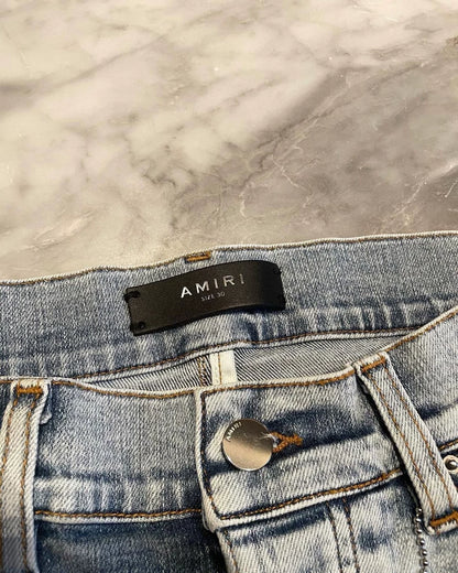 Amiri Light Blue Denim Pants with Distressing