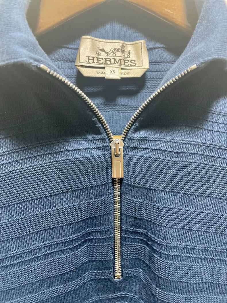 Hermes Half-Zip Knit Short Sleeve Shirt