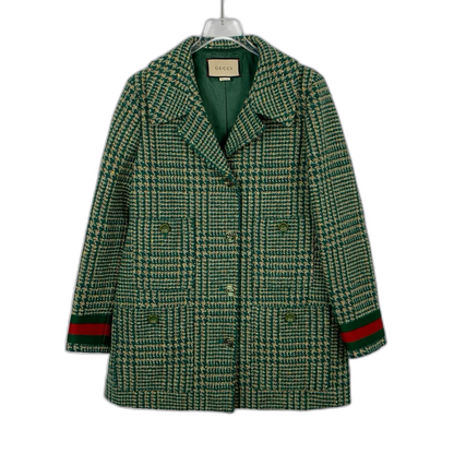 Gucci Green Houndstooth Wool Coat