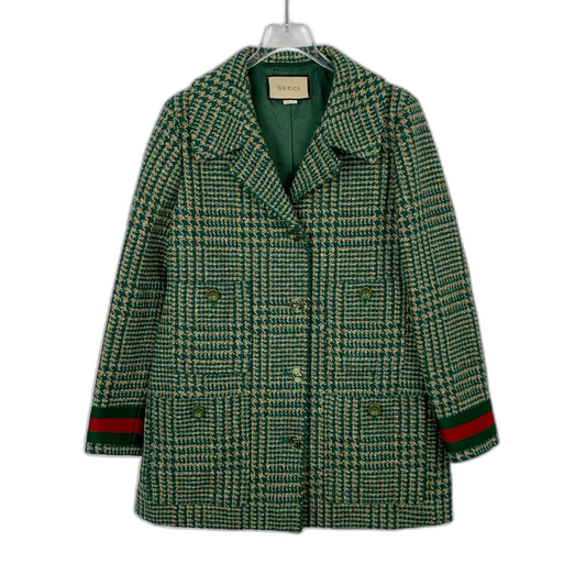 Gucci Green Houndstooth Wool Coat