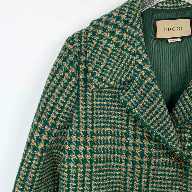 Gucci Green Houndstooth Wool Coat