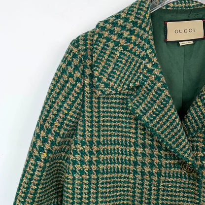 Gucci Green Houndstooth Wool Coat