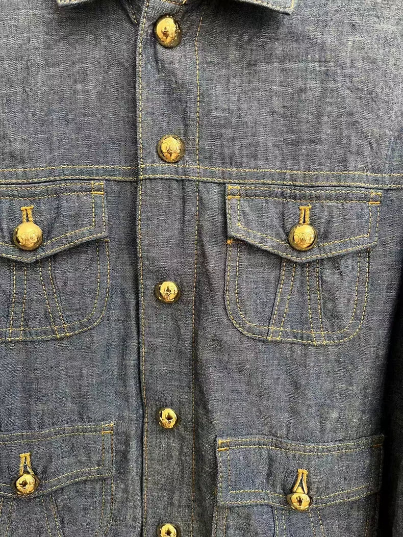 Celine Light Denim Jacket with Gold Buttons