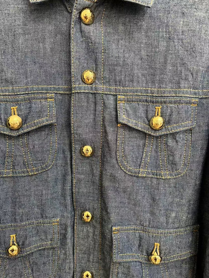 Celine Light Denim Jacket with Gold Buttons