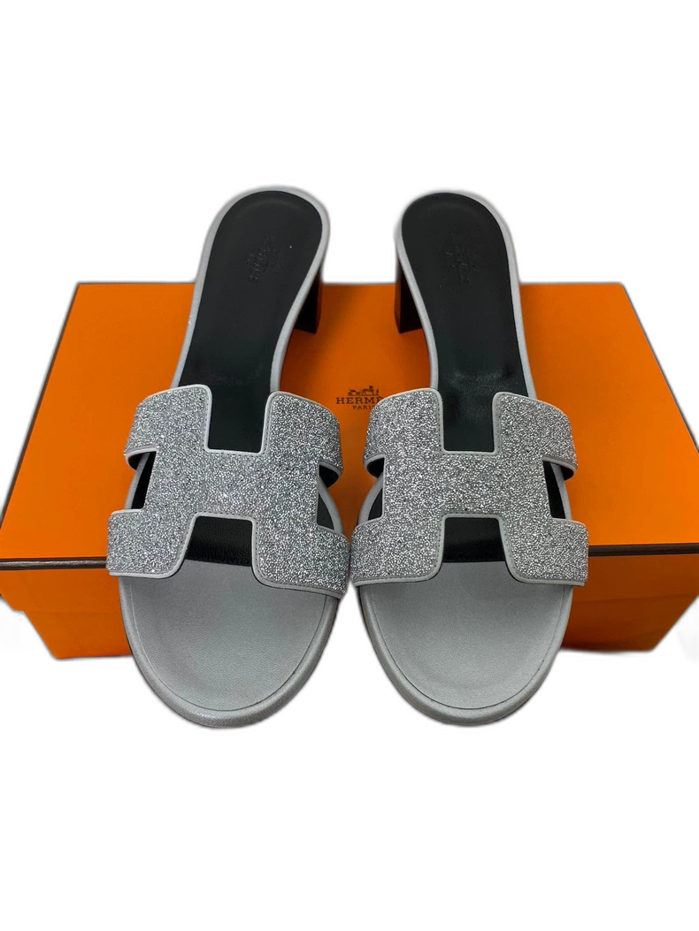 Hermes Slippers With Glittered Design