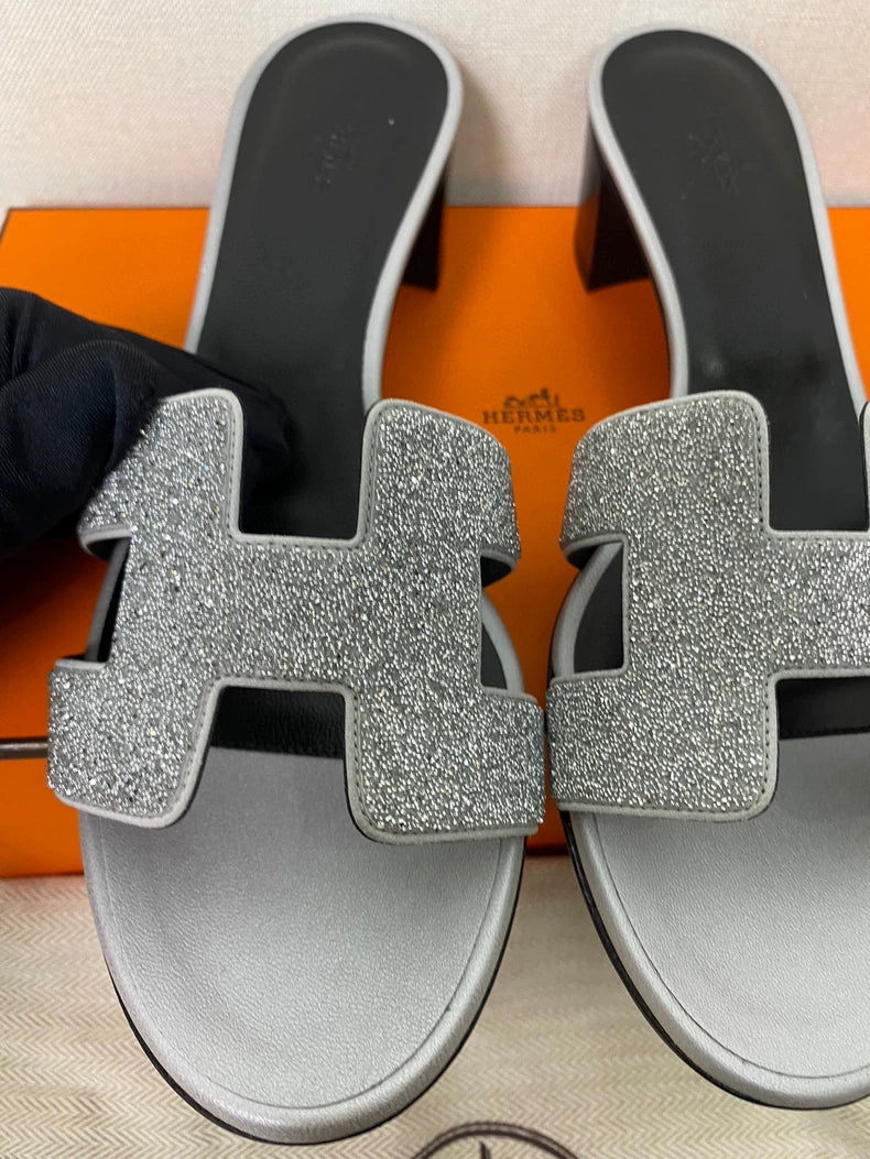Hermes Slippers With Glittered Design
