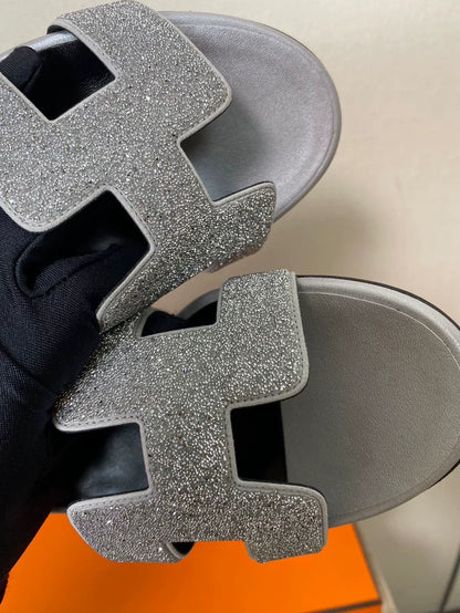 Hermes Slippers With Glittered Design