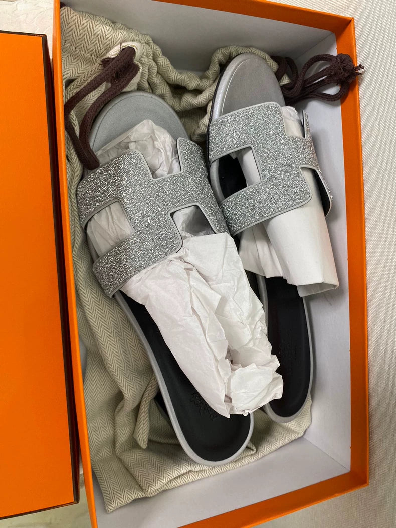 Hermes Slippers With Glittered Design