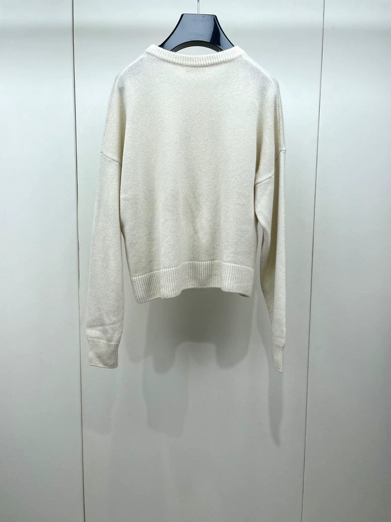 Celine White Knit Pullover Sweater