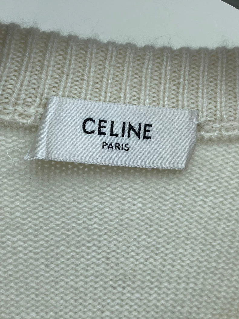 Celine White Knit Pullover Sweater