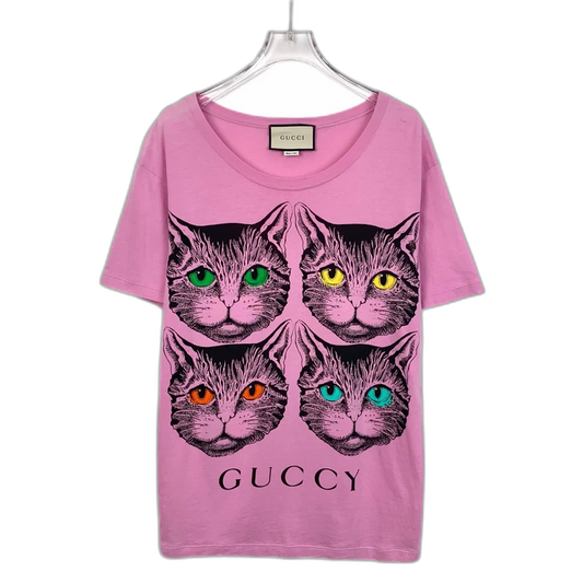 Gucci Pink Cat Print Cotton T-Shirt