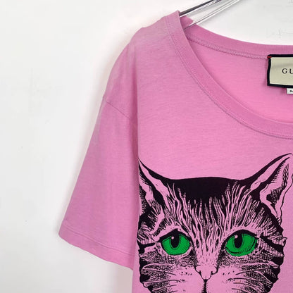 Gucci Pink Cat Print Cotton T-Shirt