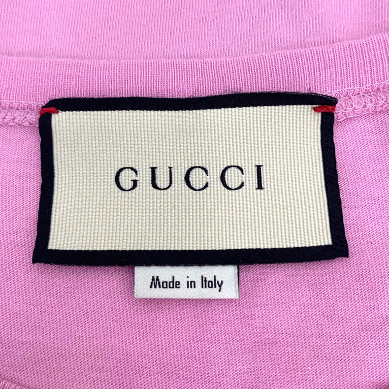 Gucci Pink Cat Print Cotton T-Shirt