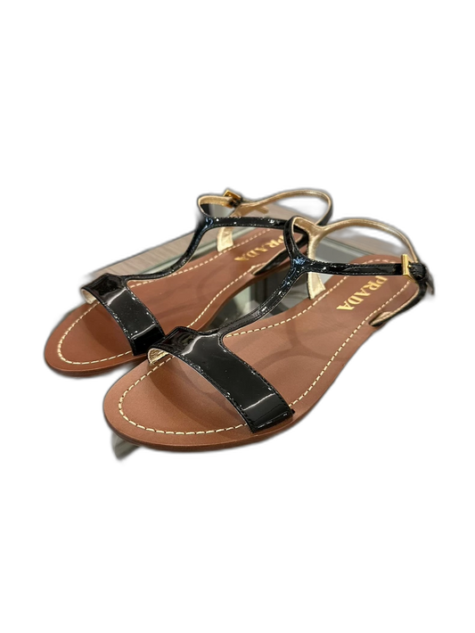 Prada Black Patent Leather Sandals