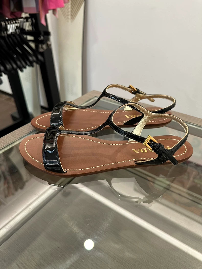 Prada Black Patent Leather Sandals