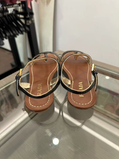 Prada Black Patent Leather Sandals